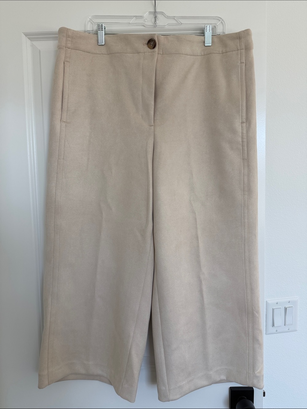 Ann Taylor Suede-Like Beige Wide-Leg Crop Pants